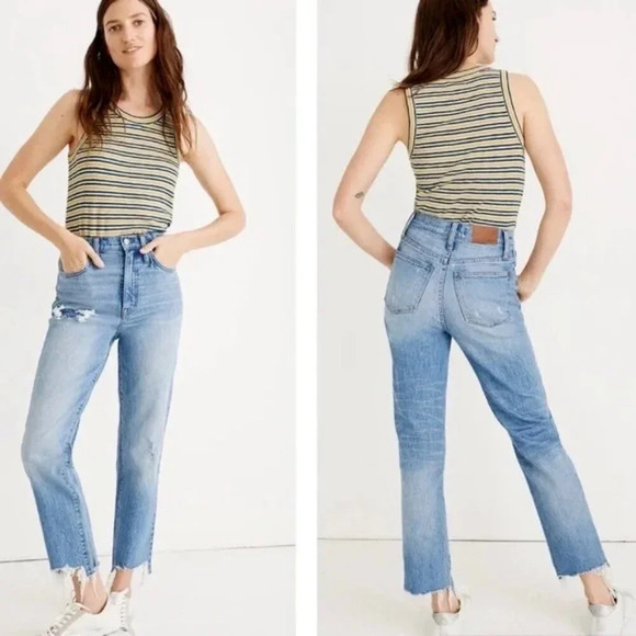 Madewell Classic Straight Jeans Size 26 Corrie Wash Step-Hem High Rise Blue - Picture 1 of 13
